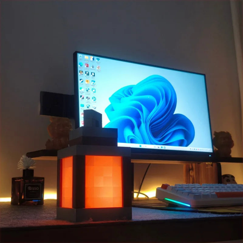 My World mc Color Changing Desk Lamp Glow Lantern Night Light Pixel Torch Lamp Game Accessories Bedroom Atmosphere Light