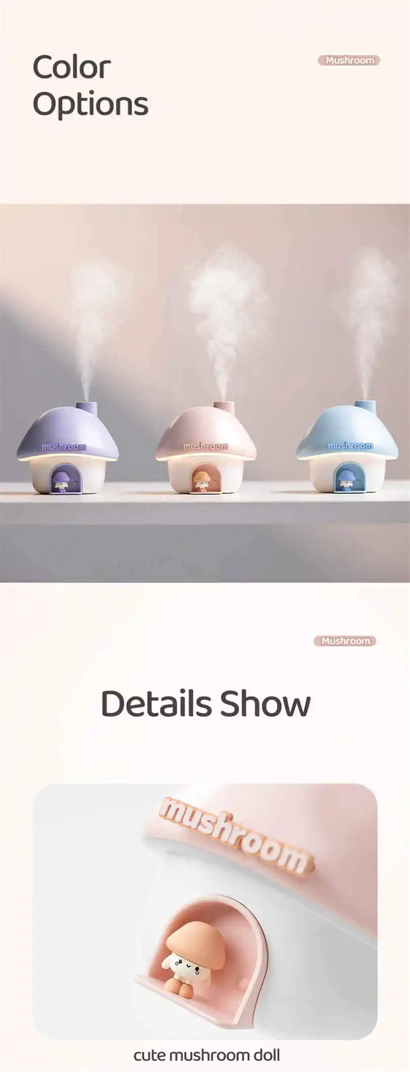 Ultrasonic USB Rechargeable Mini Air Humidifier 300ml Portable Mushroom Wireless Air Humidifiers With Sunset Night Lamp For Home