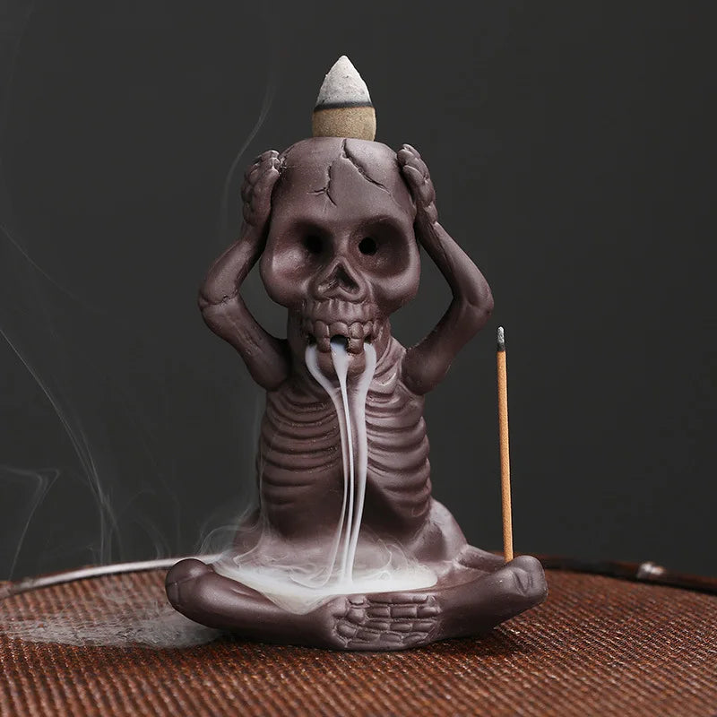 Backflow Incense Burner Purple Clay Ghost Waterfall Fragrance Censer Skull Incense Burner Home Decor Halloween Aromatherapy Gift