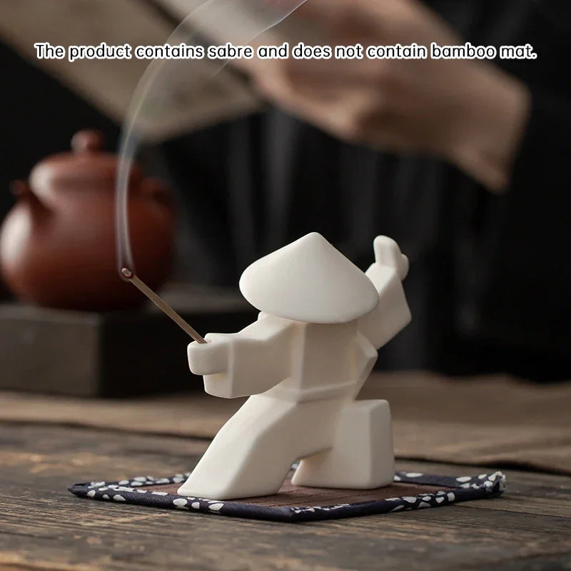Incense Holder Samurai Figurine Design Delicate Eye-catching Ceramic Durable Practical Home Table Censer Burner Home Decoration