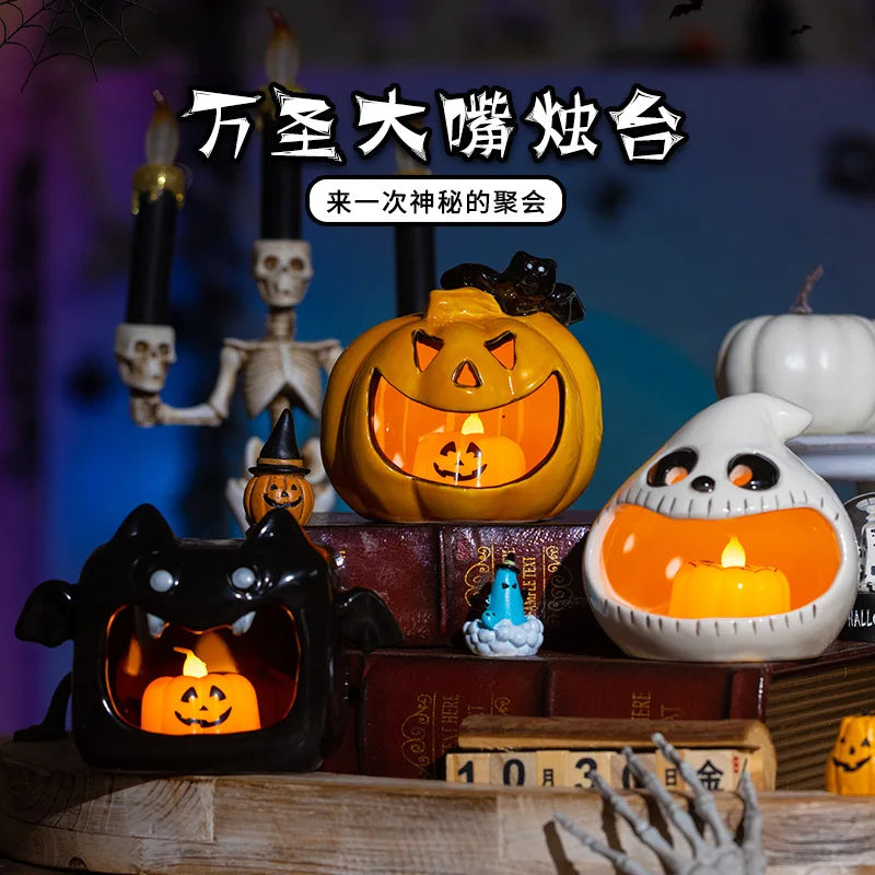 Halloween Ceramic Candle Holder Cute Ghost Pumpkin Candlestick Halloween Decoration 2025 Desk Ornament Day of The Dead Decor