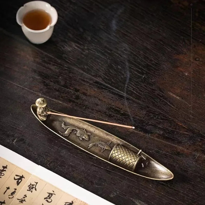 Creative Incense Holder Aromatherapy Ornament Incense Holder Boat Old Men Fishing Japanese Style Incense Stick Burner Home Decor