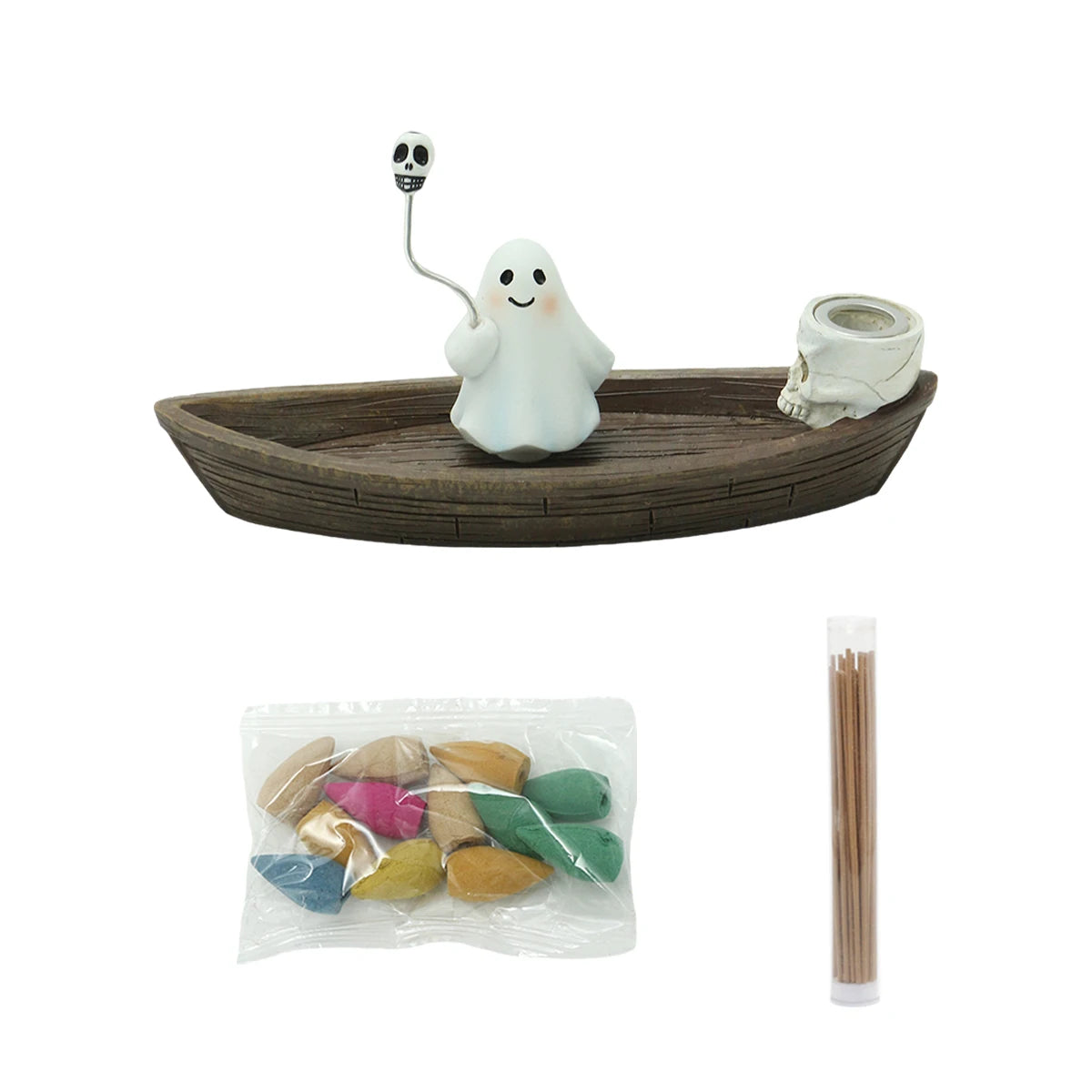1Pc Resin Rotating Ghost Skeleton Boat Aromatherapy Stand, Halloween Home Decoration, Skeleton Incense Burner Bracket