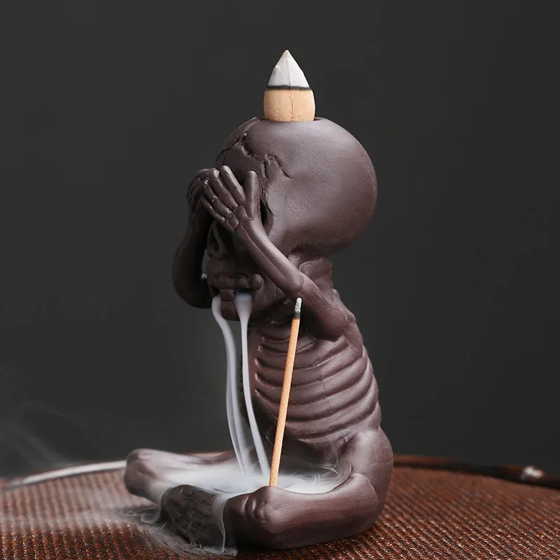Backflow Incense Burner Purple Clay Ghost Waterfall Fragrance Censer Skull Incense Burner Home Decor Halloween Aromatherapy Gift