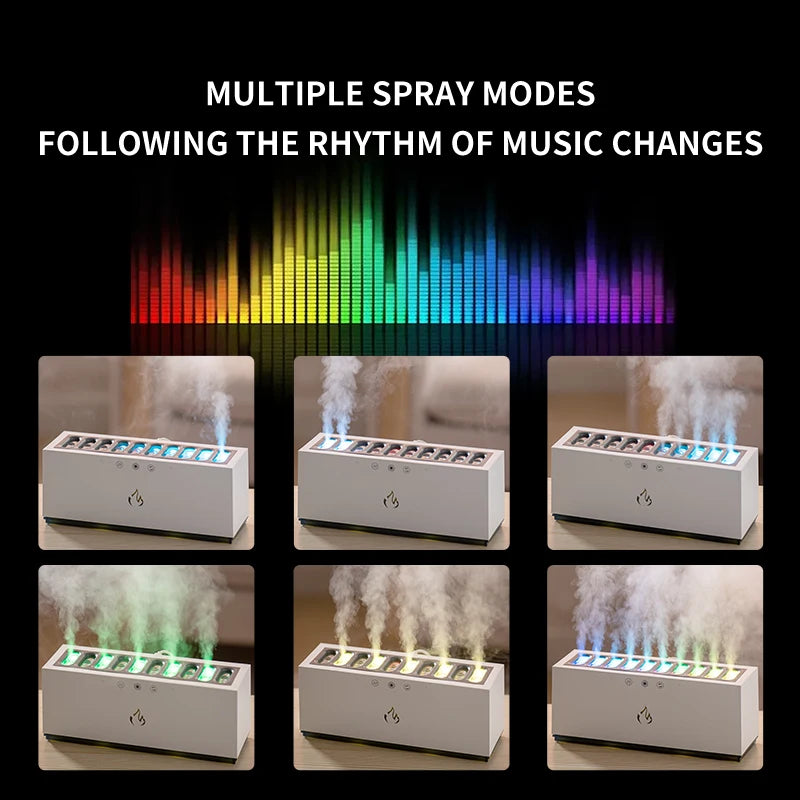 2025 New Desktop Pickup Dynamic Ultrasonic Air Humidifier Home 900ML RGB Led Flame Light USB Home Mini Humidifier Mist Maker