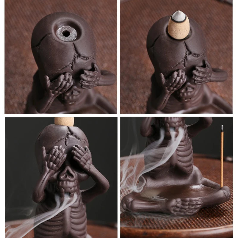 Backflow Incense Burner Purple Clay Ghost Waterfall Fragrance Censer Skull Incense Burner Home Decor Halloween Aromatherapy Gift