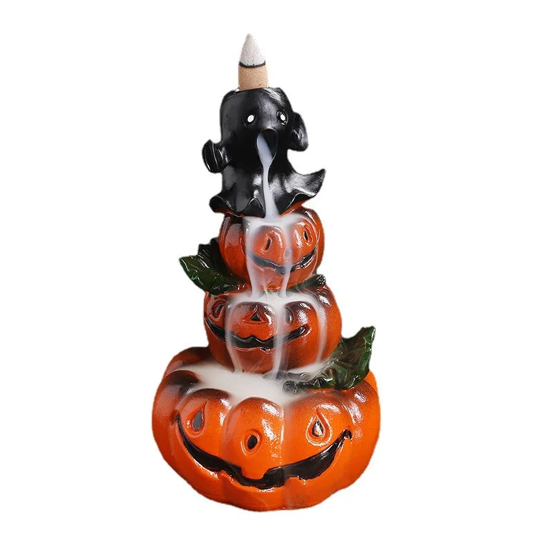 Resin Halloween Pumpkin Home Decor Ornament Waterfall Backflow Incense Burner Home Office Decorate (Without Incense)