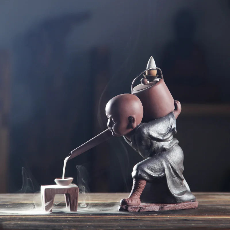 Big Size Kung Fu Monk Backflow Incense Burners Sandalwood Ceramics Incense Holder Household Living Room Decorations