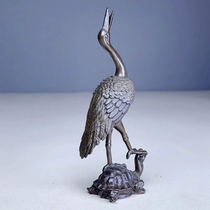 1pc Vintage Brass Animal Crane Small Statue Lucky Home Decorations Desk Ornaments Miniatures Figurines Crafts Incense Holder