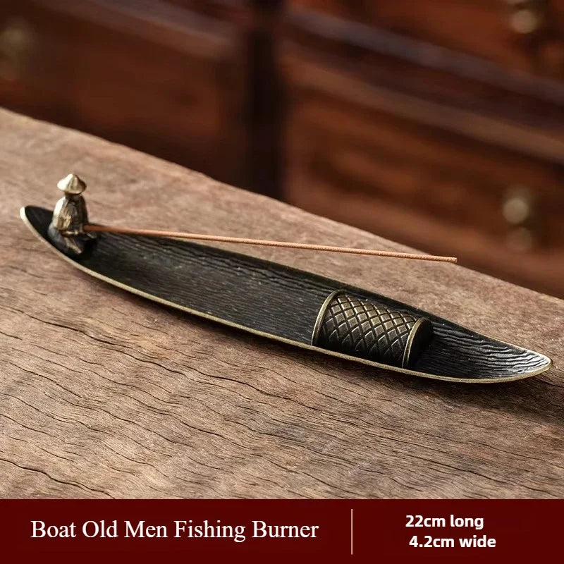 Creative Incense Holder Aromatherapy Ornament Incense Holder Boat Old Men Fishing Japanese Style Incense Stick Burner Home Decor