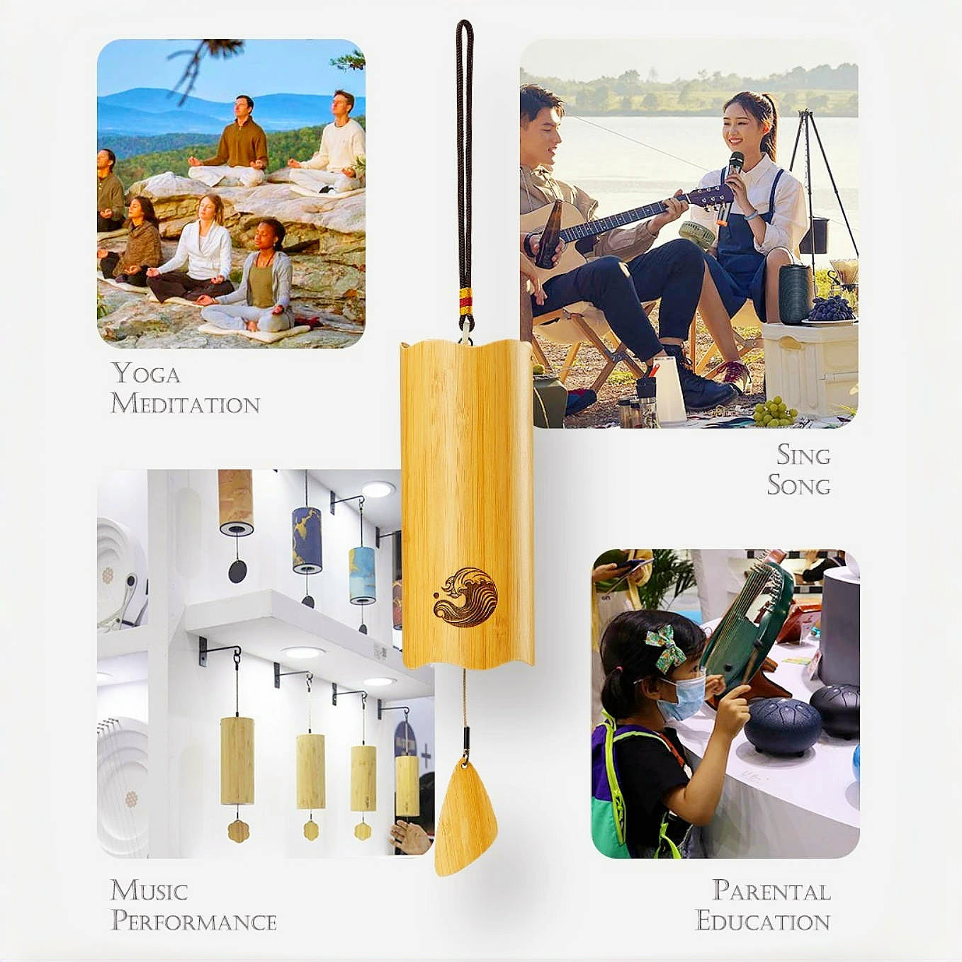 Fay Bless Bamboo Wind Chimes – 8 Rods Tuned to Dm (D/F/A/G) – Wind Bell for Garden, Patio, Zen Meditation & Relaxation Décor