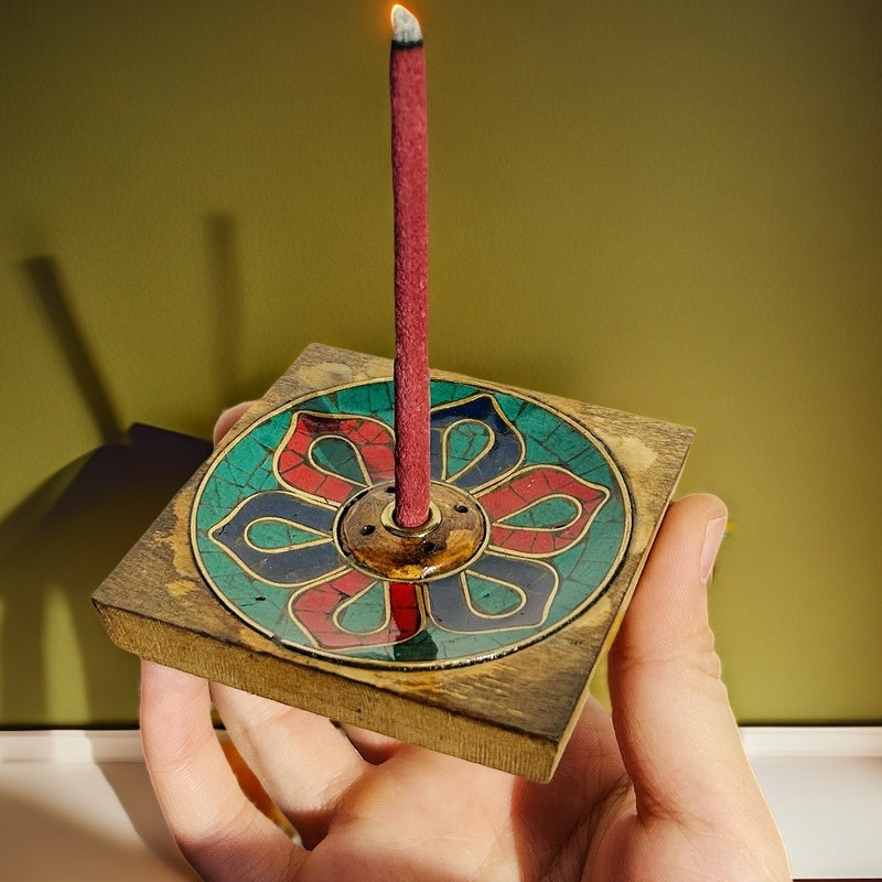 Fay Bless Handcrafted Inlaid Wooden Incense Holder – Large Lotus Design with Rustic Petal Motif, Ideal for Meditation, Aromatherapy & Interior Decor