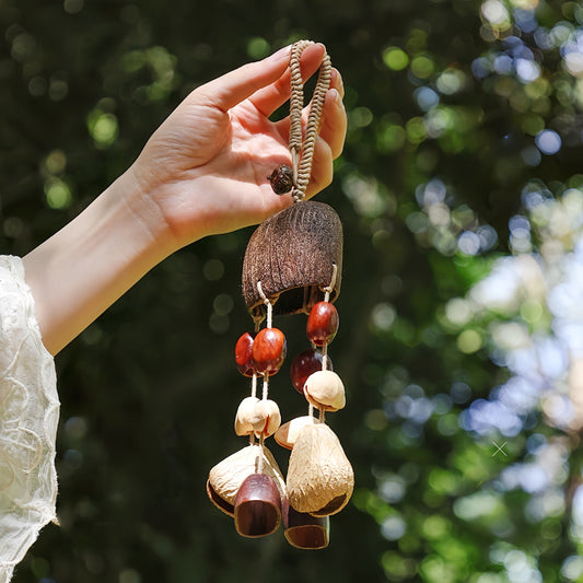 Fay Bless Handcrafted Natural Seed Bell Pendant – Botanical Keychain, Car Charm, Bag Accessory, Forest Sound – Rainforest Fruit Shell Ornament