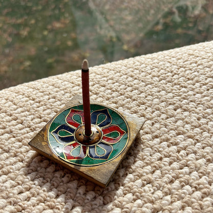 Fay Bless Handcrafted Inlaid Wooden Incense Holder – Large Lotus Design with Rustic Petal Motif, Ideal for Meditation, Aromatherapy & Interior Decor