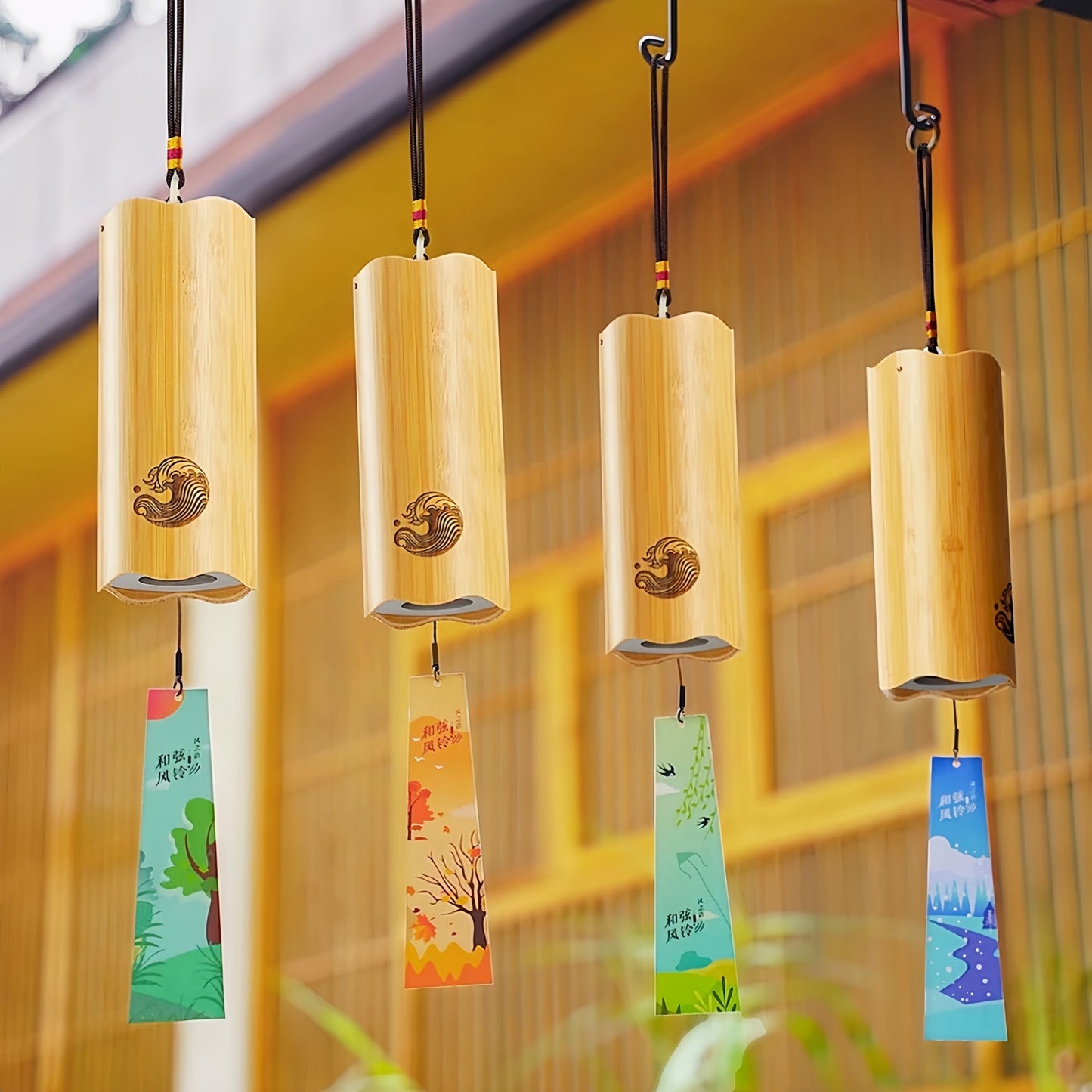 Fay Bless Bamboo Wind Chimes - 8 tiges réglées sur DM (D/F/A/G) - Bell de vent pour le jardin, le patio, la méditation zen et le décoration de relaxation
