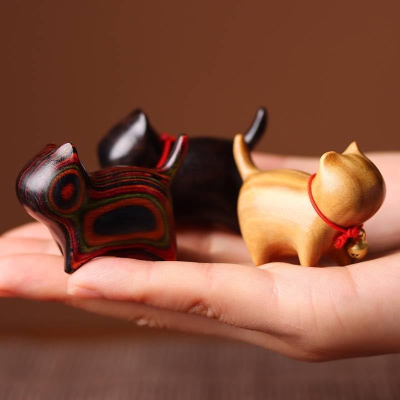 Decorative Sandalwood Cat Figurines for Desks, Home, Office Desk, Gifts, Coffee Tables, Shelves, Bedroom, Cabinets (2 PCS)