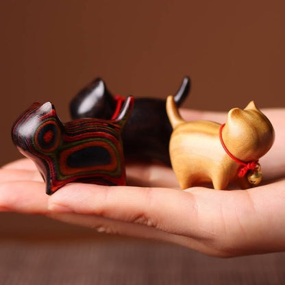 Decorative Sandalwood Cat Figurines for Desks, Home, Office Desk, Gifts, Coffee Tables, Shelves, Bedroom, Cabinets (2 PCS)