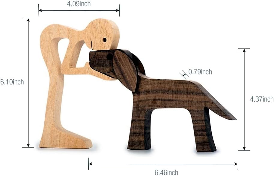 FHDTW Handmade Wooden Unique Gift for Dog Lover, Wooden Man and Dog Carving Statue, Wood Sculpture Home Office Tabletop Figurine Carved Wood Decor (A)