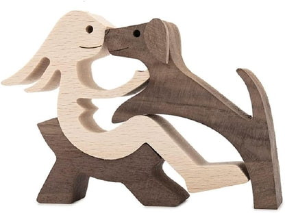 FHDTW Handmade Wooden Unique Gift for Dog Lover, Wooden Man and Dog Carving Statue, Wood Sculpture Home Office Tabletop Figurine Carved Wood Decor (A)