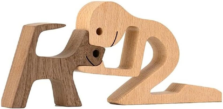 FHDTW Handmade Wooden Unique Gift for Dog Lover, Wooden Man and Dog Carving Statue, Wood Sculpture Home Office Tabletop Figurine Carved Wood Decor (A)