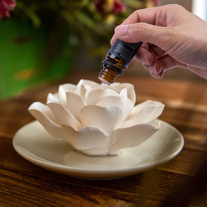 Essential Oil Passive Flower Diffuser -Lotus Flower Porcelain Aromatherapy Diffusers for Small Mini Room, Desk Decorative, Bathroom (Lotus)