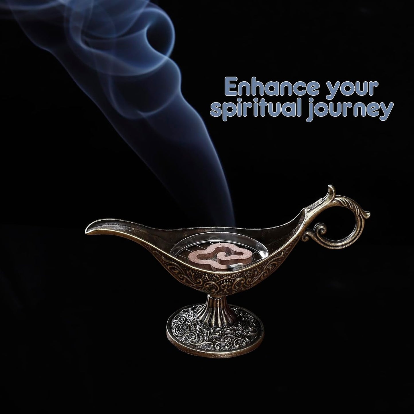 Fay Bless Mini Genie Lamp Incense Burner – Vintage Alloy Aromatherapy Holder for Meditation, Yoga & Home Decor