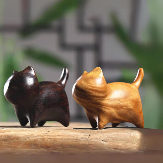 Decorative Sandalwood Cat Figurines for Desks, Home, Office Desk, Gifts, Coffee Tables, Shelves, Bedroom, Cabinets (2 PCS)