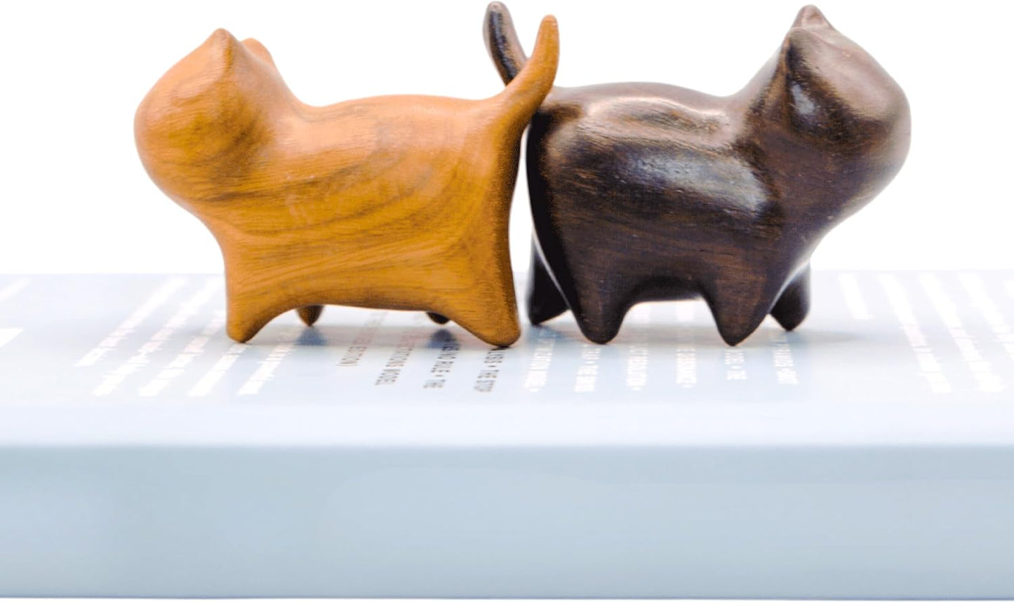 Decorative Sandalwood Cat Figurines for Desks, Home, Office Desk, Gifts, Coffee Tables, Shelves, Bedroom, Cabinets (2 PCS)