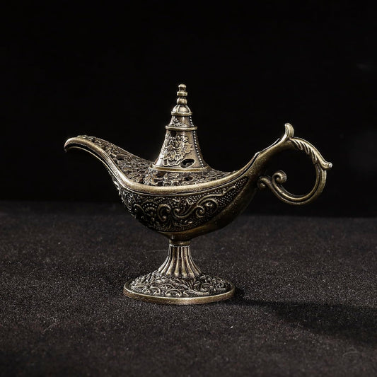 Fay Bless Mini Genie Lamp Incense Burner – Vintage Alloy Aromatherapy Holder for Meditation, Yoga & Home Decor