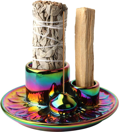 Palo Santo Holder – 4 in 1 Ceramic Incense & Candle Burner Ash Catcher Tray for Smudging, Meditation, Yoga, Relaxation – Heat Resistant, Easy to Clean