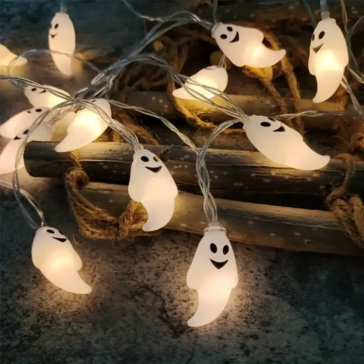 59.06inch 10 Lights, 3m 20 Lights Ghost Halloween Decoration String Lights, Battery Powered (No Plug)