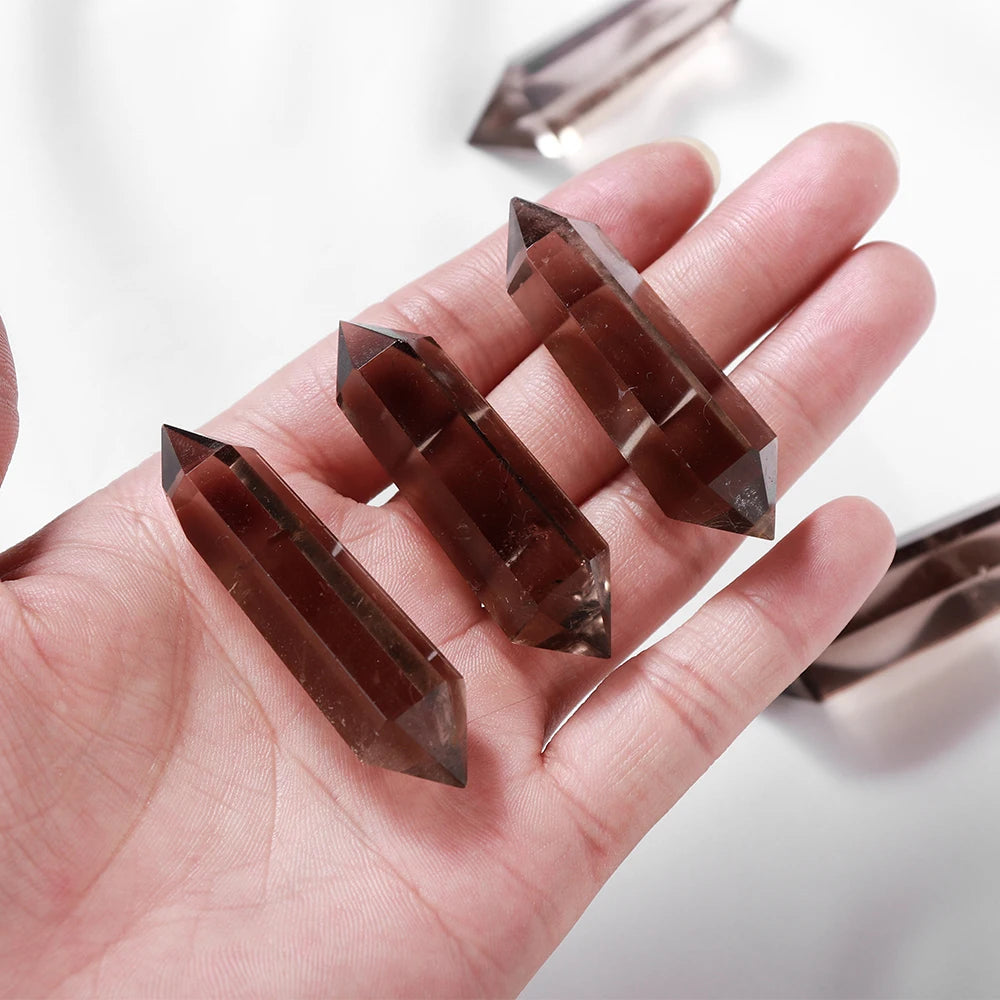 Natural Crystal Smoky Quartz Double Point - Tea Crystal Healing Mineral Stone Magic Wand for Home Decor & Energy Work
