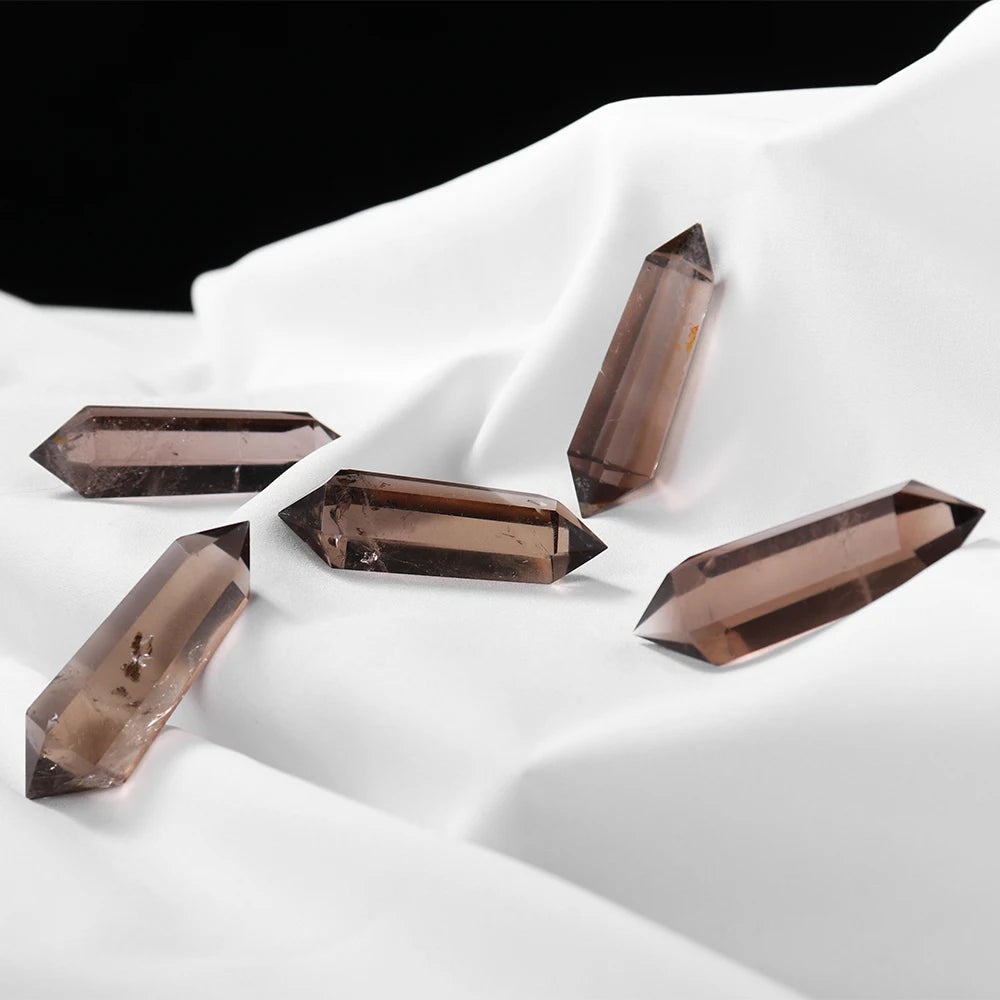 Natural Crystal Smoky Quartz Double Point - Tea Crystal Healing Mineral Stone Magic Wand for Home Decor & Energy Work