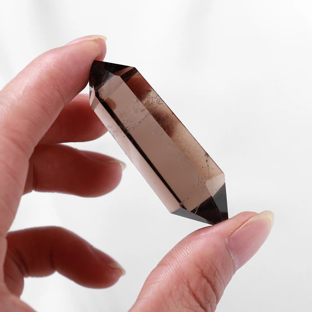 Natural Crystal Smoky Quartz Double Point - Tea Crystal Healing Mineral Stone Magic Wand for Home Decor & Energy Work