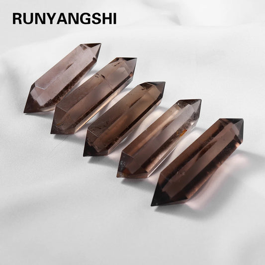 Natural Crystal Smoky Quartz Double Point - Tea Crystal Healing Mineral Stone Magic Wand for Home Decor & Energy Work