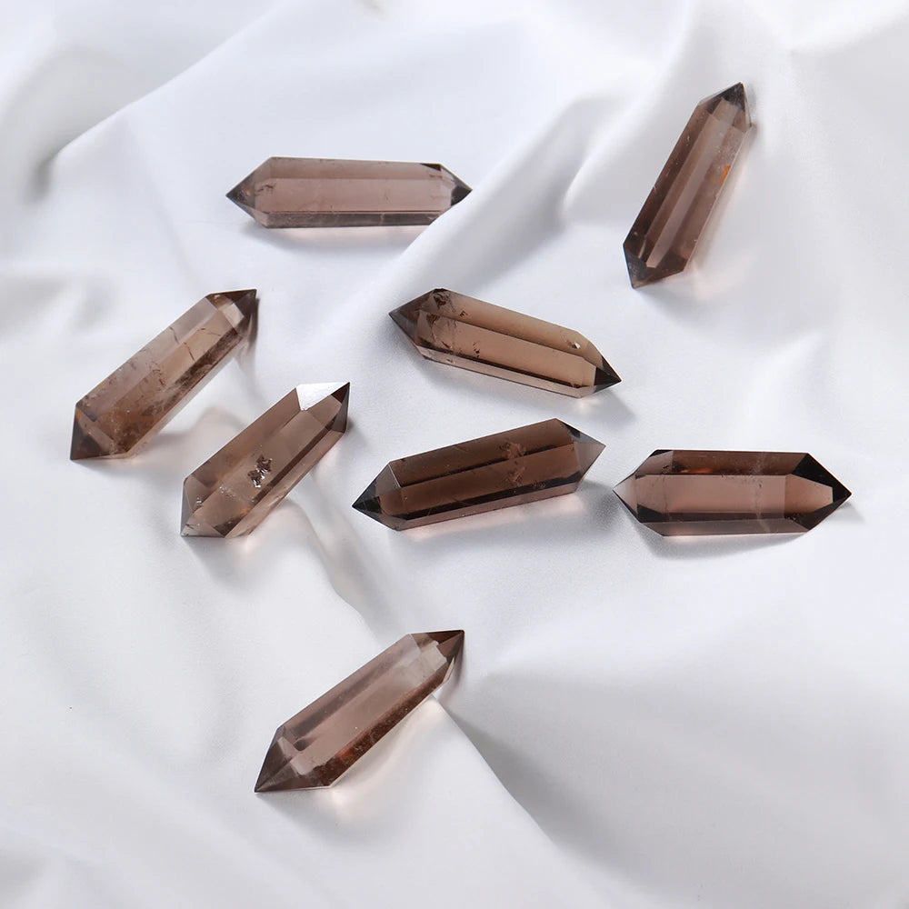 Natural Crystal Smoky Quartz Double Point - Tea Crystal Healing Mineral Stone Magic Wand for Home Decor & Energy Work