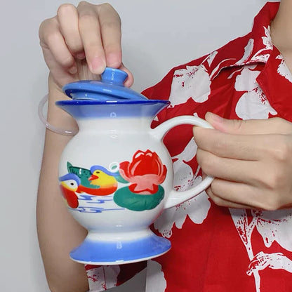 Creative Ceramic Spittoon Cup with Lid - Couple Coffee Mug Set for Home & Office
