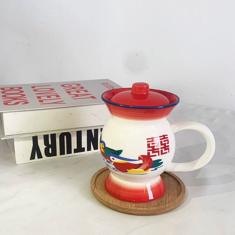 Creative Ceramic Spittoon Cup with Lid - Couple Coffee Mug Set for Home & Office