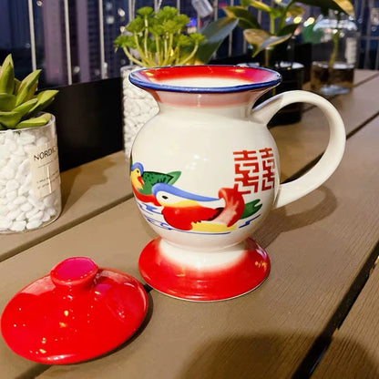 Creative Ceramic Spittoon Cup with Lid - Couple Coffee Mug Set for Home & Office