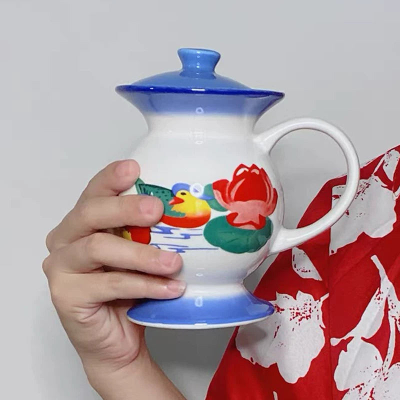 Creative Ceramic Spittoon Cup with Lid - Couple Coffee Mug Set for Home & Office