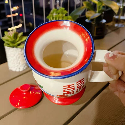 Creative Ceramic Spittoon Cup with Lid - Couple Coffee Mug Set for Home & Office