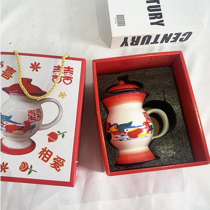 Creative Ceramic Spittoon Cup with Lid - Couple Coffee Mug Set for Home & Office