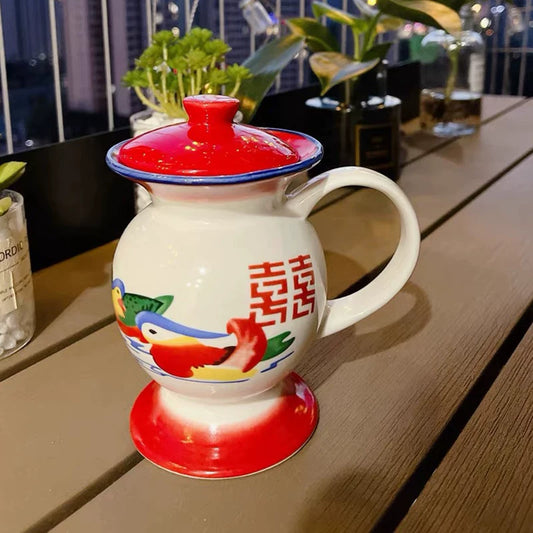 Creative Ceramic Spittoon Cup with Lid - Couple Coffee Mug Set for Home & Office