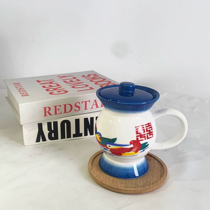 Creative Ceramic Spittoon Cup with Lid - Couple Coffee Mug Set for Home & Office