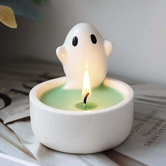 Cross-border ceramic ghost candle holder ins Amazon scented candle cute ghost Nordic style ornament Halloween gift