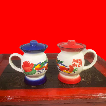 Creative Ceramic Spittoon Cup with Lid - Couple Coffee Mug Set for Home & Office