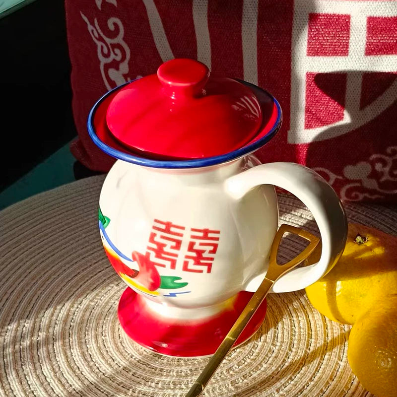 Creative Ceramic Spittoon Cup with Lid - Couple Coffee Mug Set for Home & Office