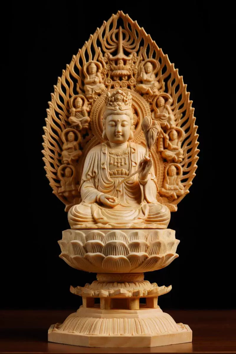 Exquisite Eight Buddhist Guardians Carving Set - Vairocana, Avalokitesvara, Manjushri, Amitabha for Collector's Altar