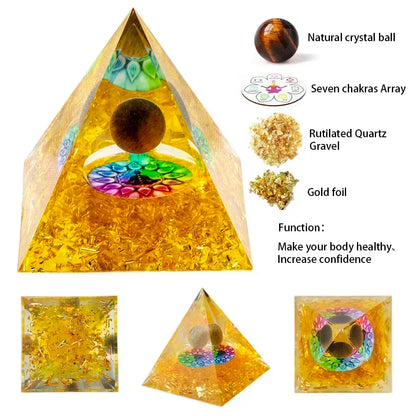 Natural Crystal Energy Generator Pyramid - Peridot Amethyst Reiki Healing Chakra Resin Pyramid Egyptian Home Decor