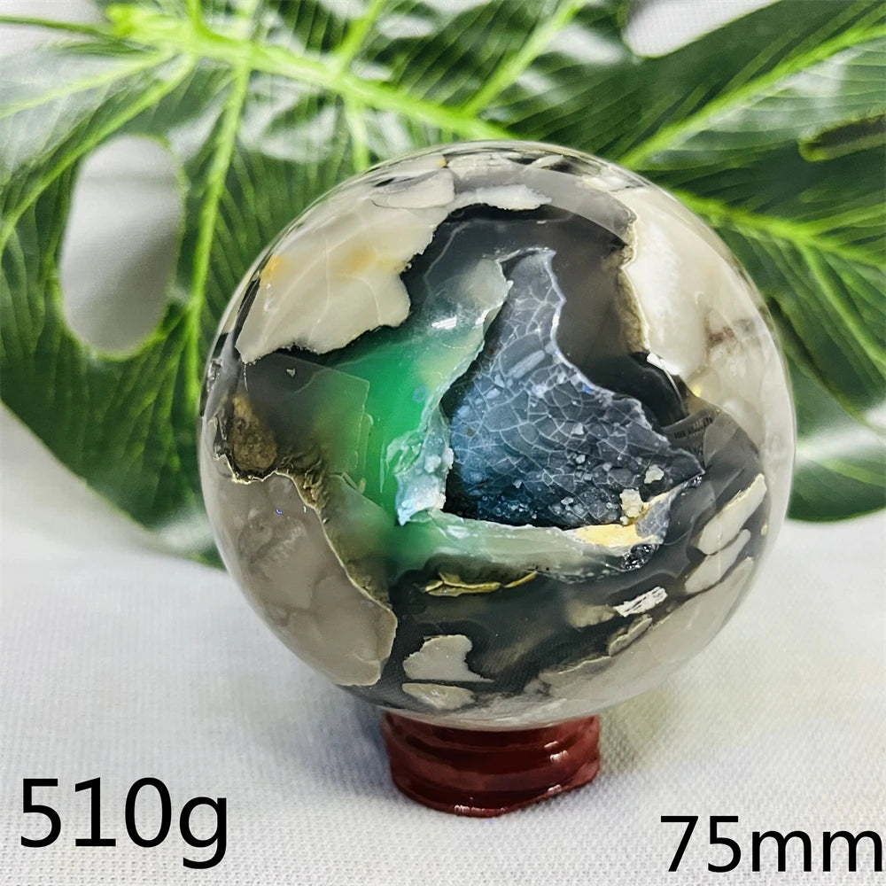 Natural Black Agate Ball UV Fluorescent Geode - Crystal Mineral Specimen for Witchcraft Altar & Home Decor
